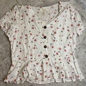Midnight Sky White & Pink Floral Peplum Top